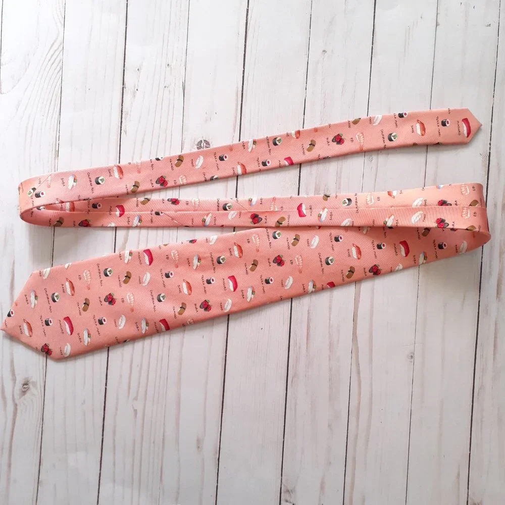 Alynn 'Sushi' Novelty Print Classic Width Silk Tie Pink